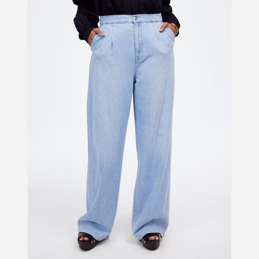 womens madewell the curvy harlow wide-leg jeans light blue