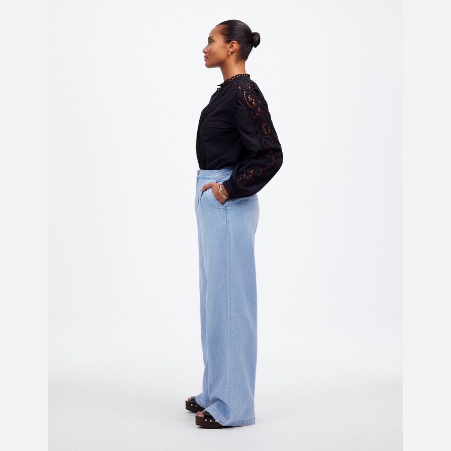 womens madewell the curvy harlow wide-leg jeans light blue