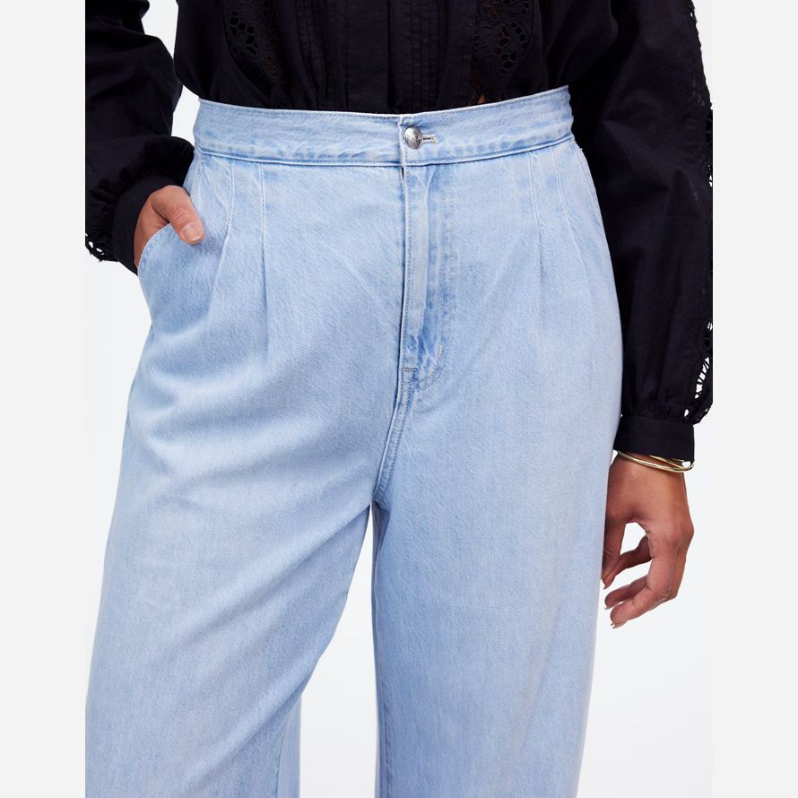womens madewell the curvy harlow wide-leg jeans light blue