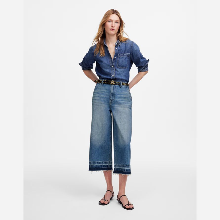 blue womens madewell denim culottes jeans