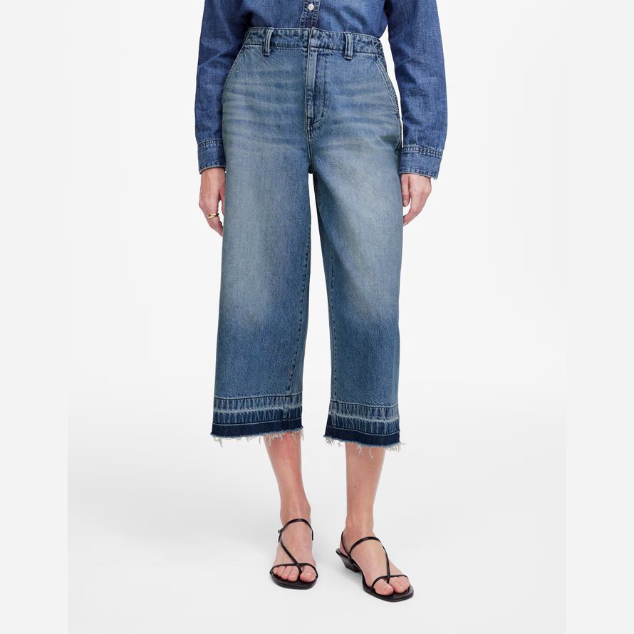 blue womens madewell denim culottes jeans