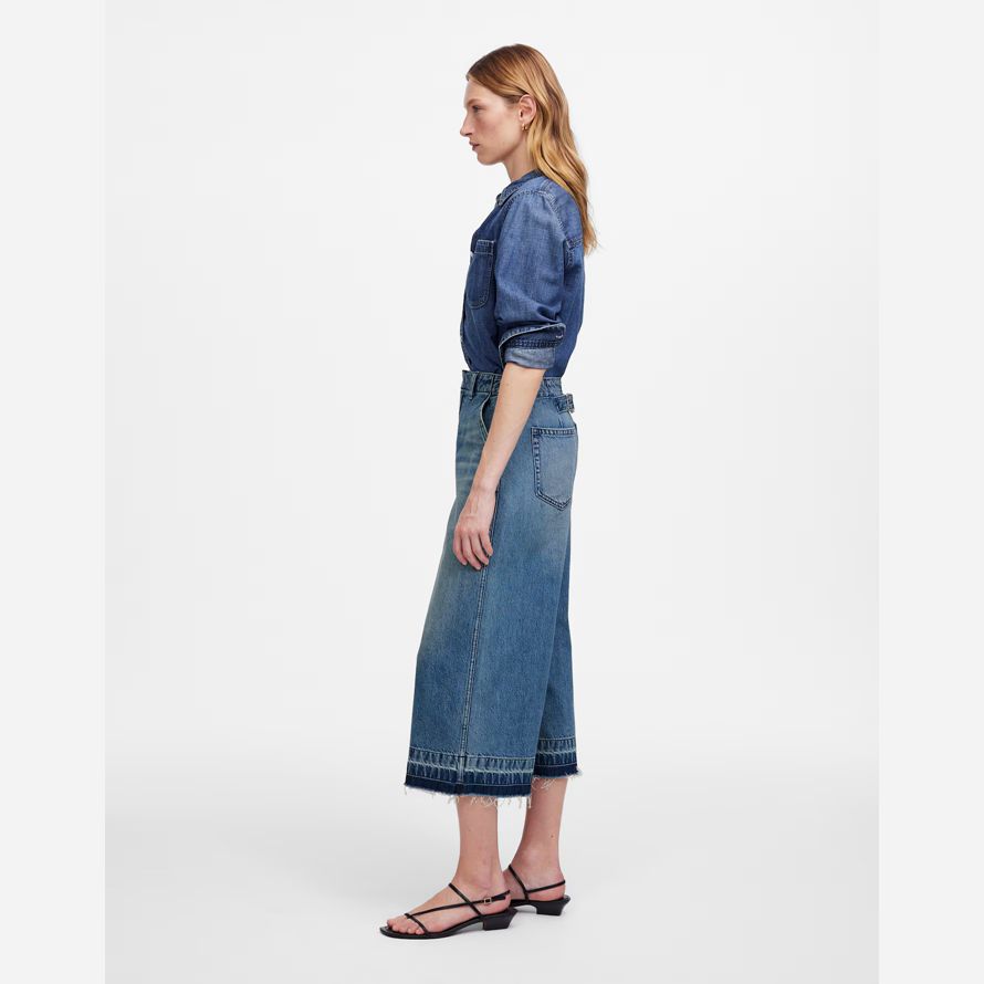 blue womens madewell denim culottes jeans