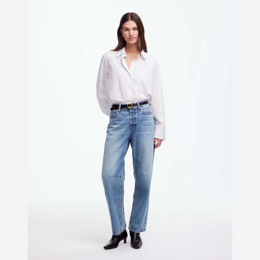 blue madewell the darted barrel-leg womens jeans
