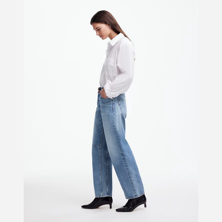 blue madewell the darted barrel-leg womens jeans