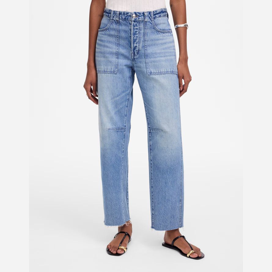 light blue womens madewell the darted barrel-leg jeans
