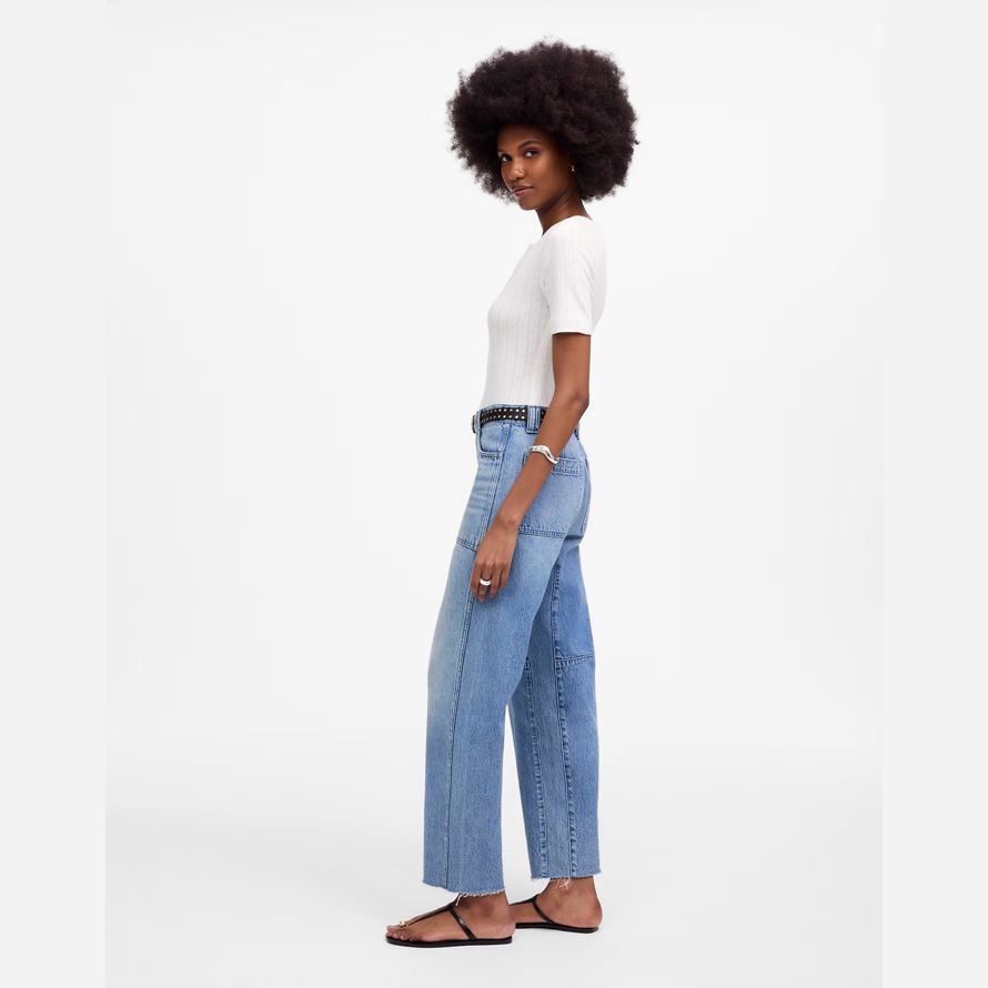 light blue womens madewell the darted barrel-leg jeans