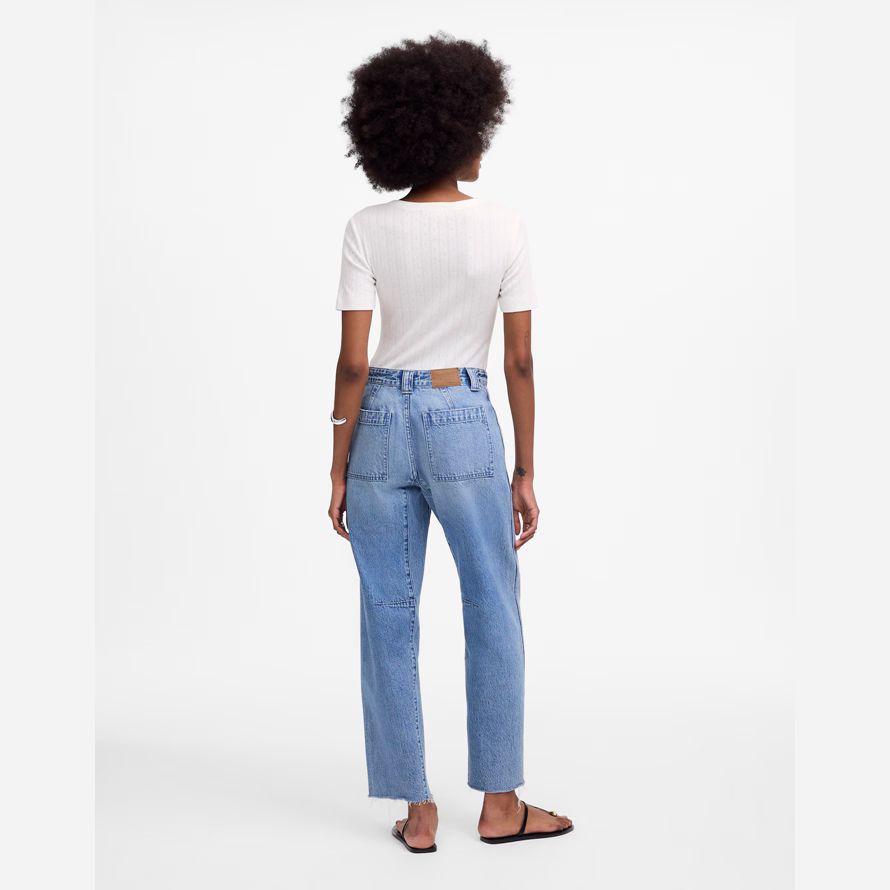 light blue womens madewell the darted barrel-leg jeans