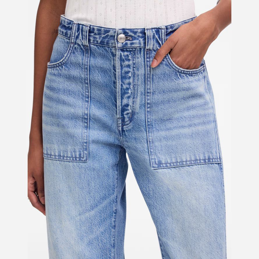 light blue womens madewell the darted barrel-leg jeans