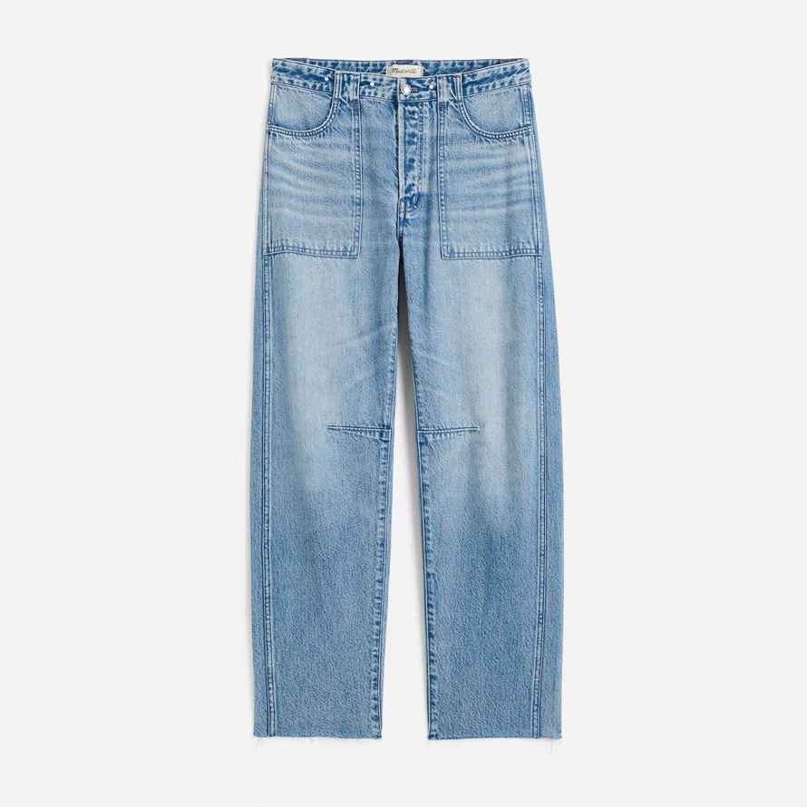 light blue womens madewell the darted barrel-leg jeans