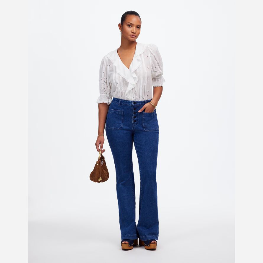 blue womens madewell curvy flea market flare jeans