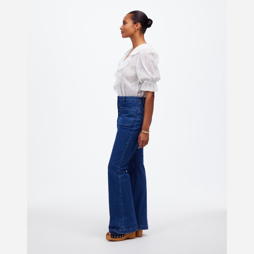 blue womens madewell curvy flea market flare jeans