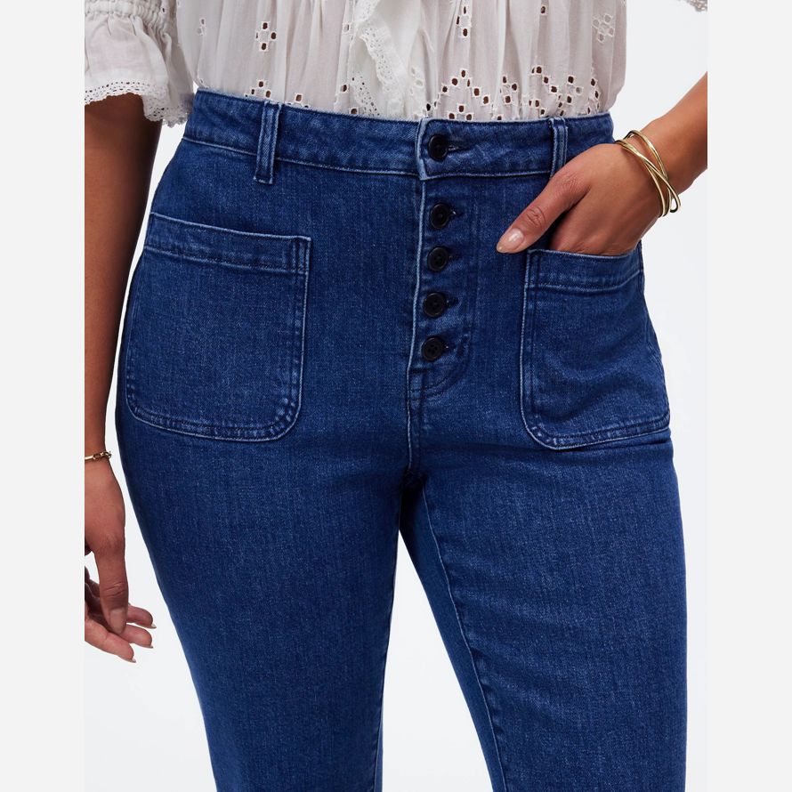 blue womens madewell curvy flea market flare jeans