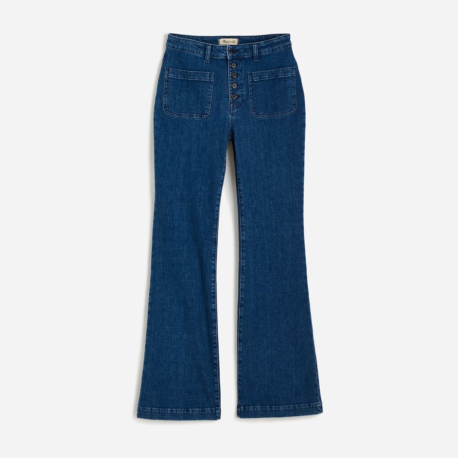 blue womens madewell curvy flea market flare jeans