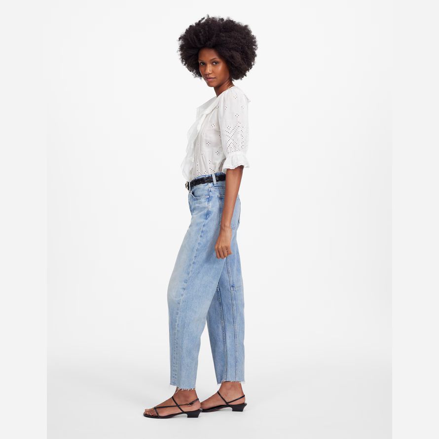 madewell the darted barrel-leg womens jeans light blue