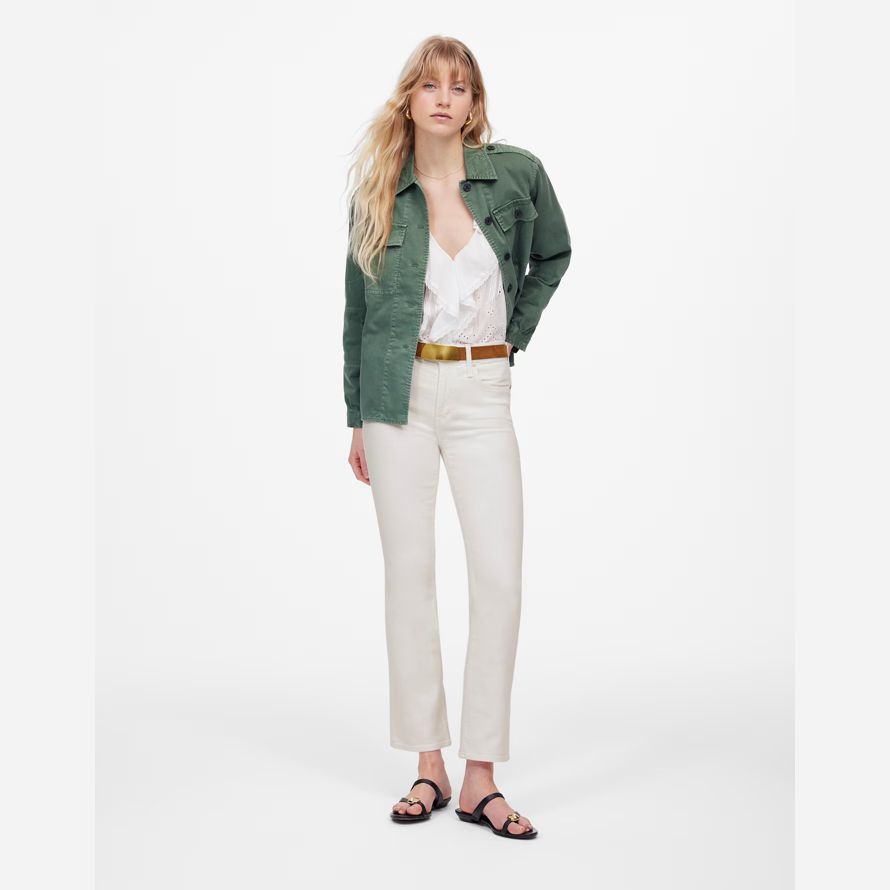 cream womens madewell kick out crop jeans