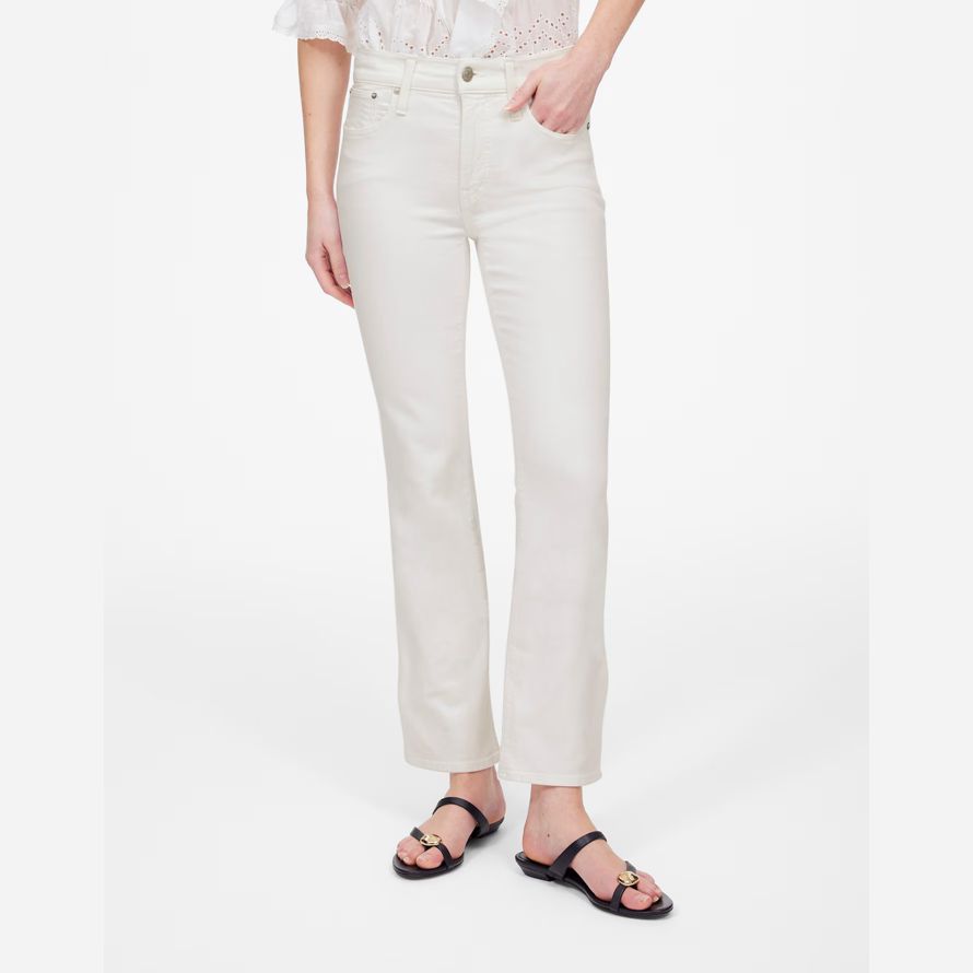 cream womens madewell kick out crop jeans