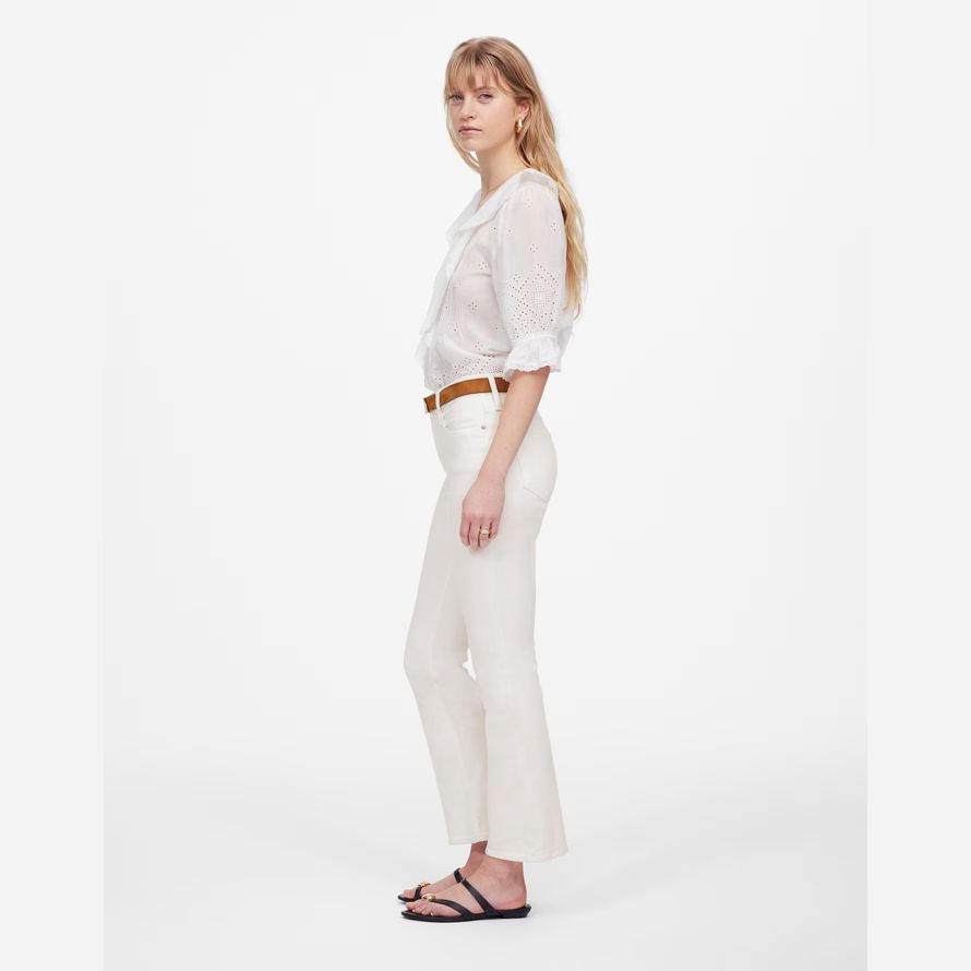 cream womens madewell kick out crop jeans