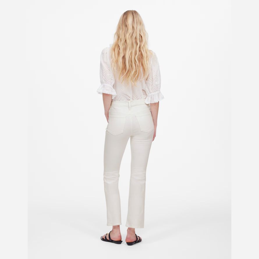 cream womens madewell kick out crop jeans