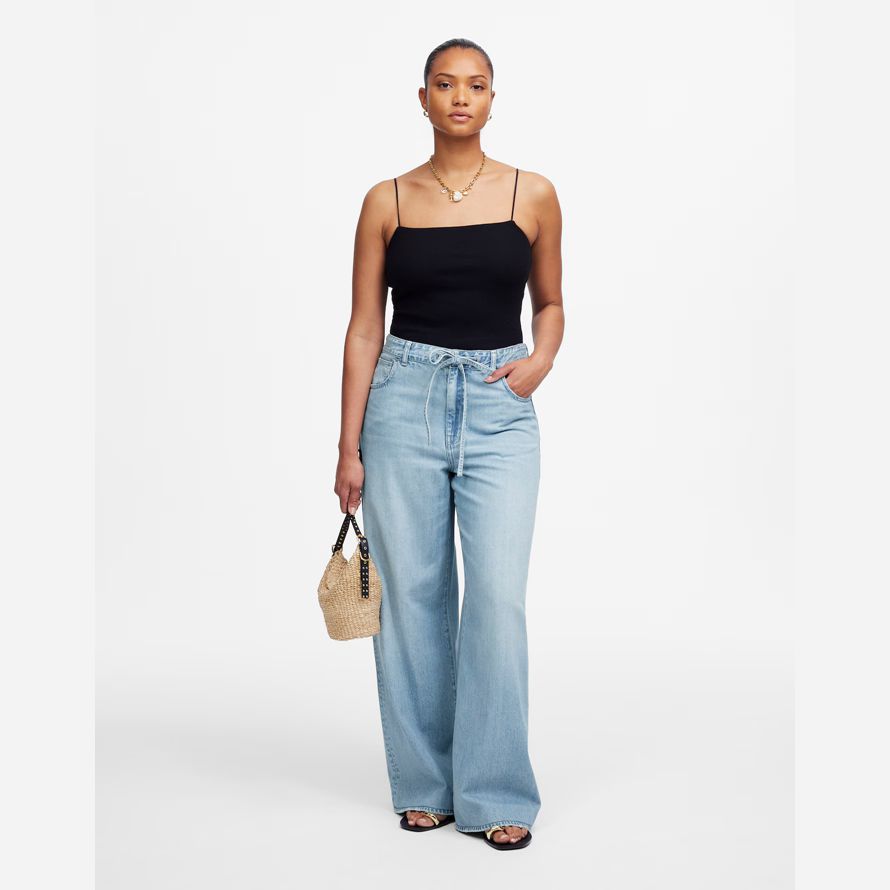blue womens madewell curvy superwide-leg jeans jeans