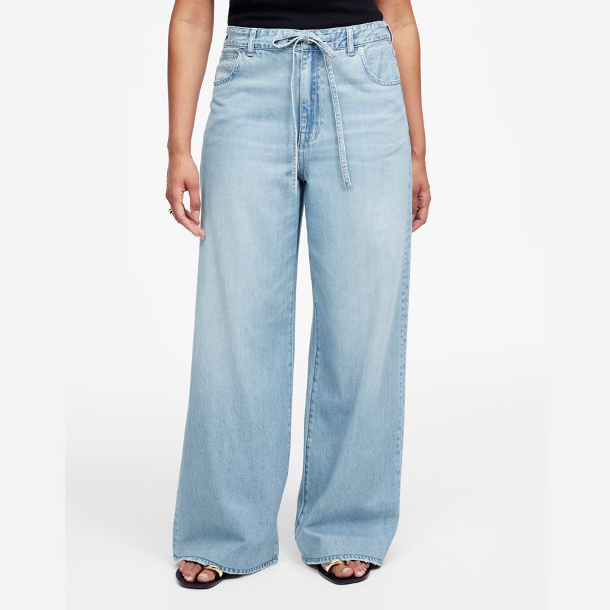 blue womens madewell curvy superwide-leg jeans jeans
