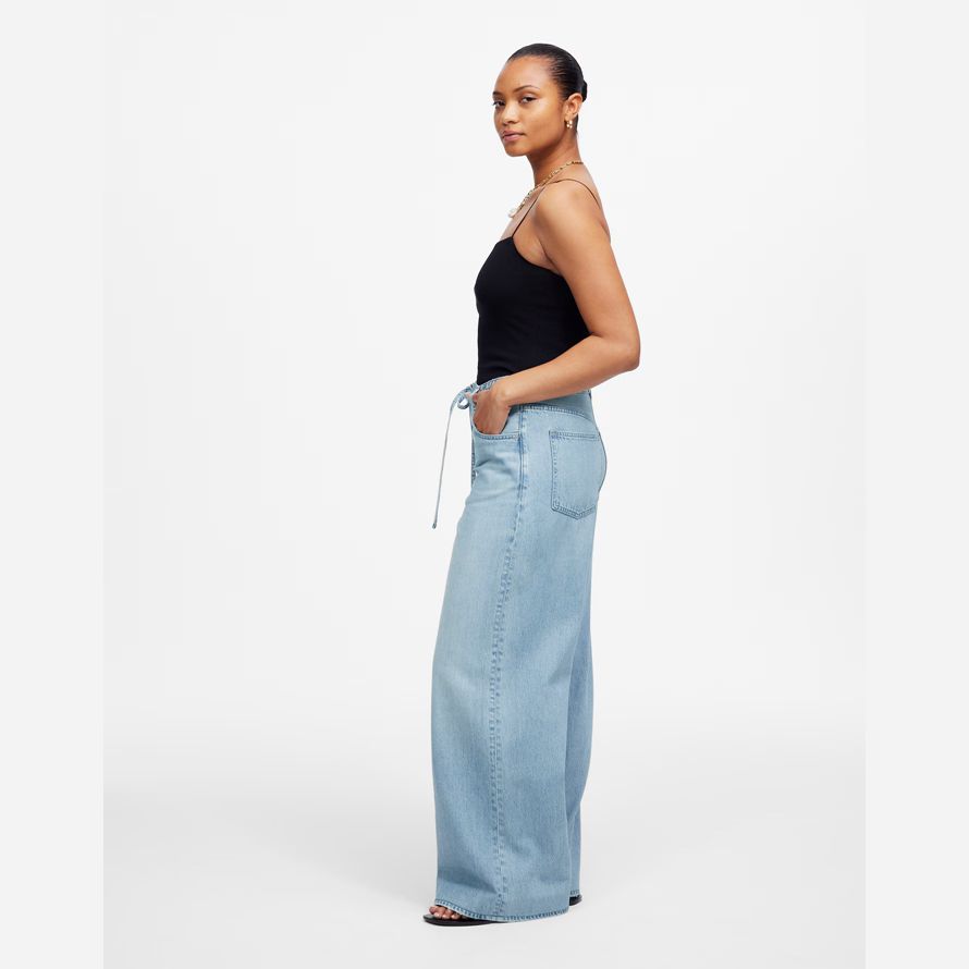 blue womens madewell curvy superwide-leg jeans jeans