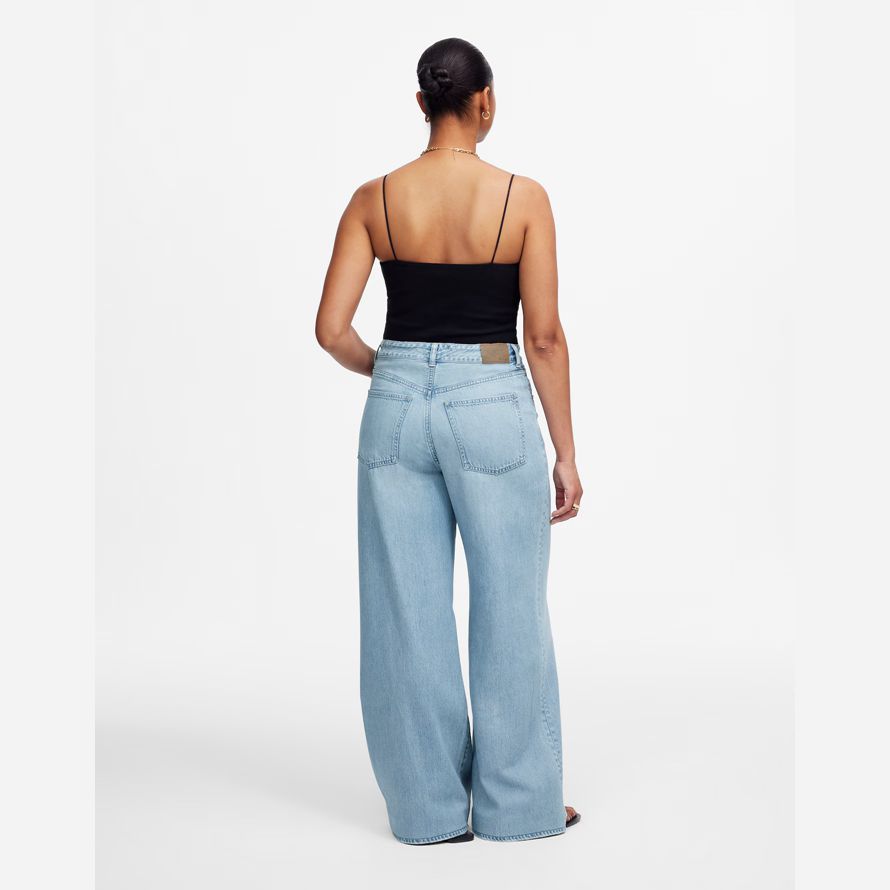 blue womens madewell curvy superwide-leg jeans jeans