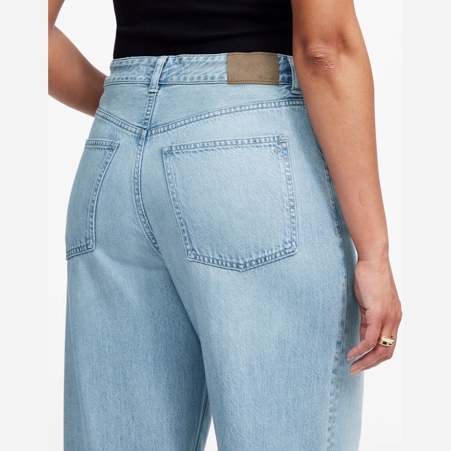 blue womens madewell curvy superwide-leg jeans jeans