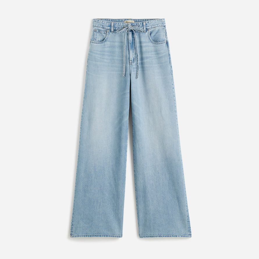 blue womens madewell curvy superwide-leg jeans jeans