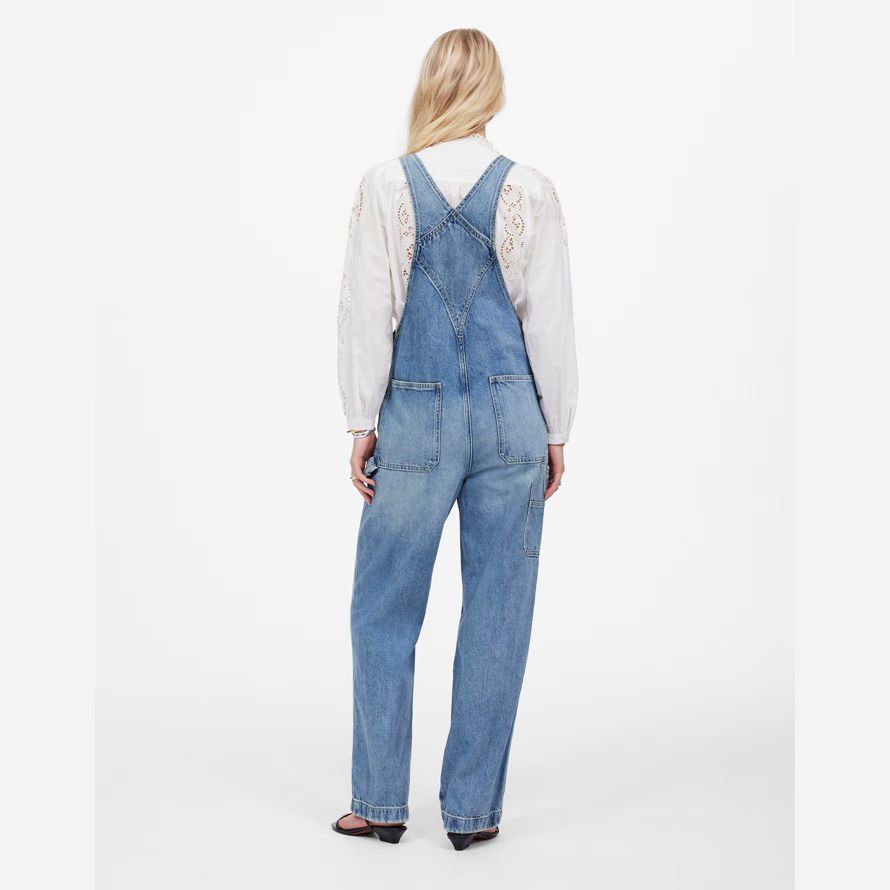 womens madewell denim relaxed carpenter overalls blue