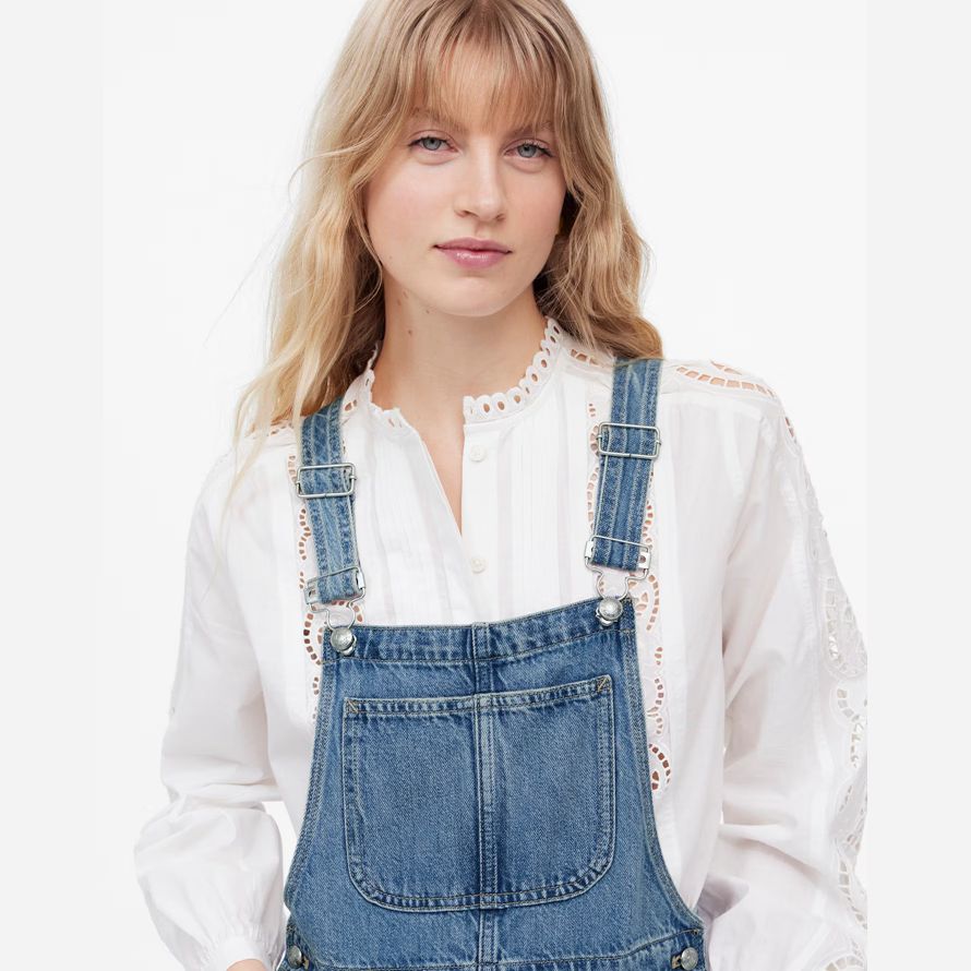 womens madewell denim relaxed carpenter overalls blue