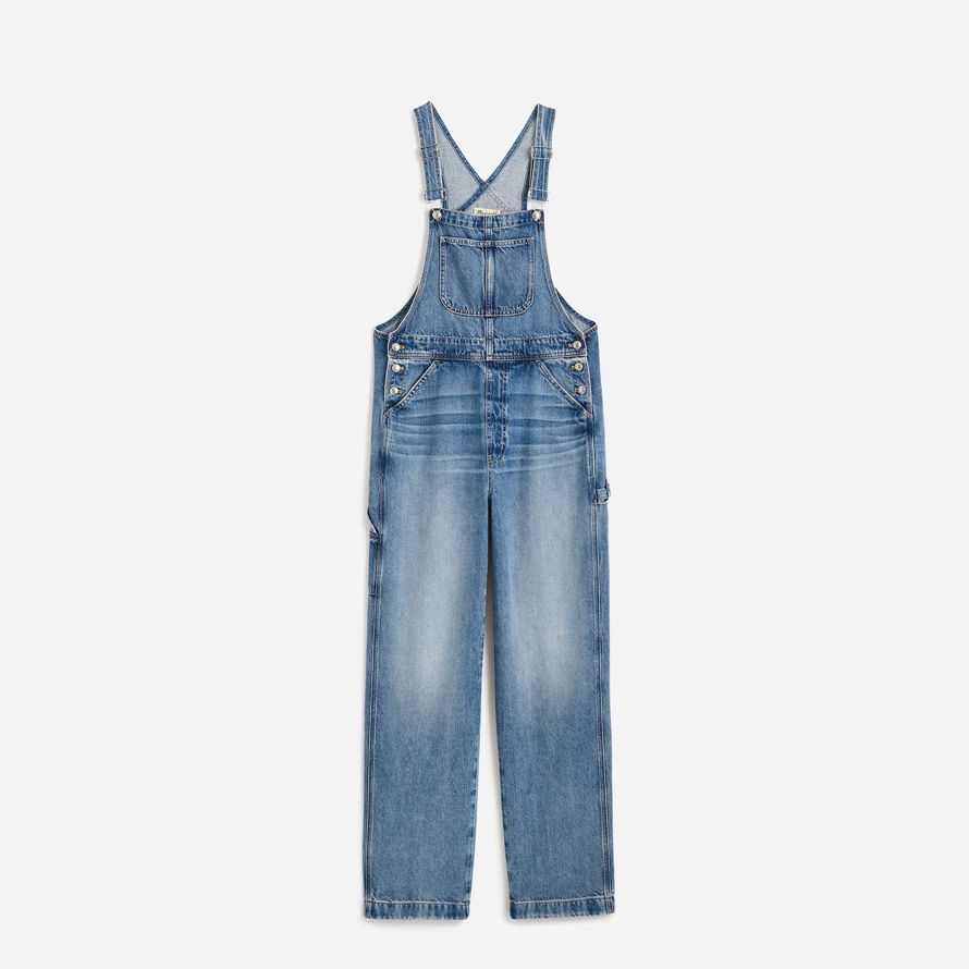 womens madewell denim relaxed carpenter overalls blue