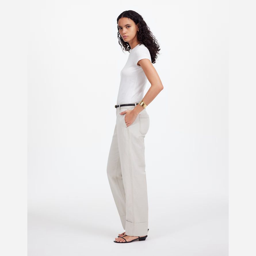 womens madewell the dean easy straight pants white