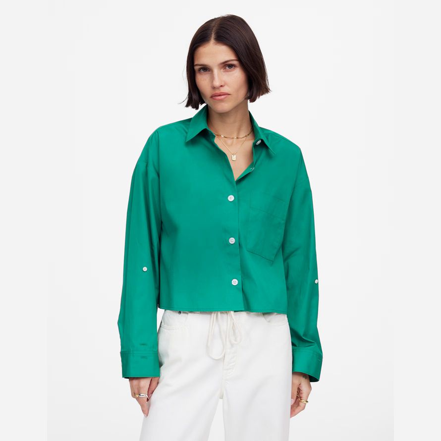 womens madewell straight-hem shirts green