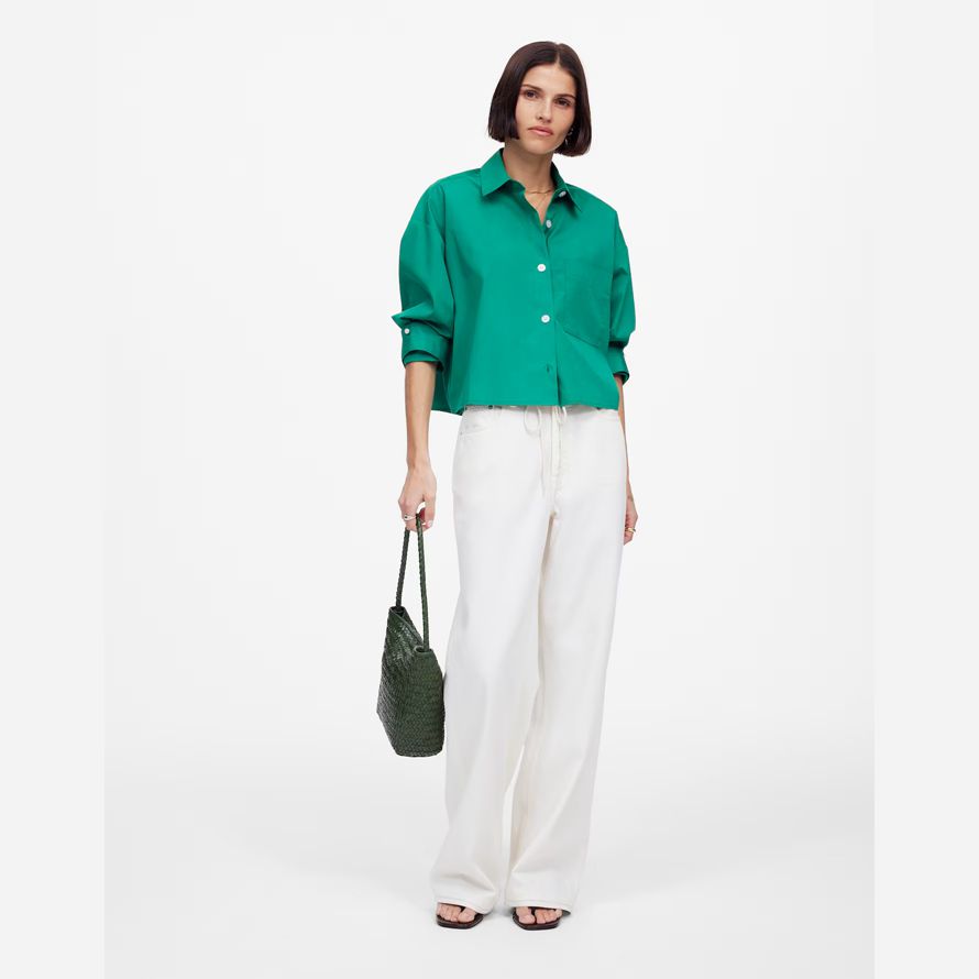 womens madewell straight-hem shirts green