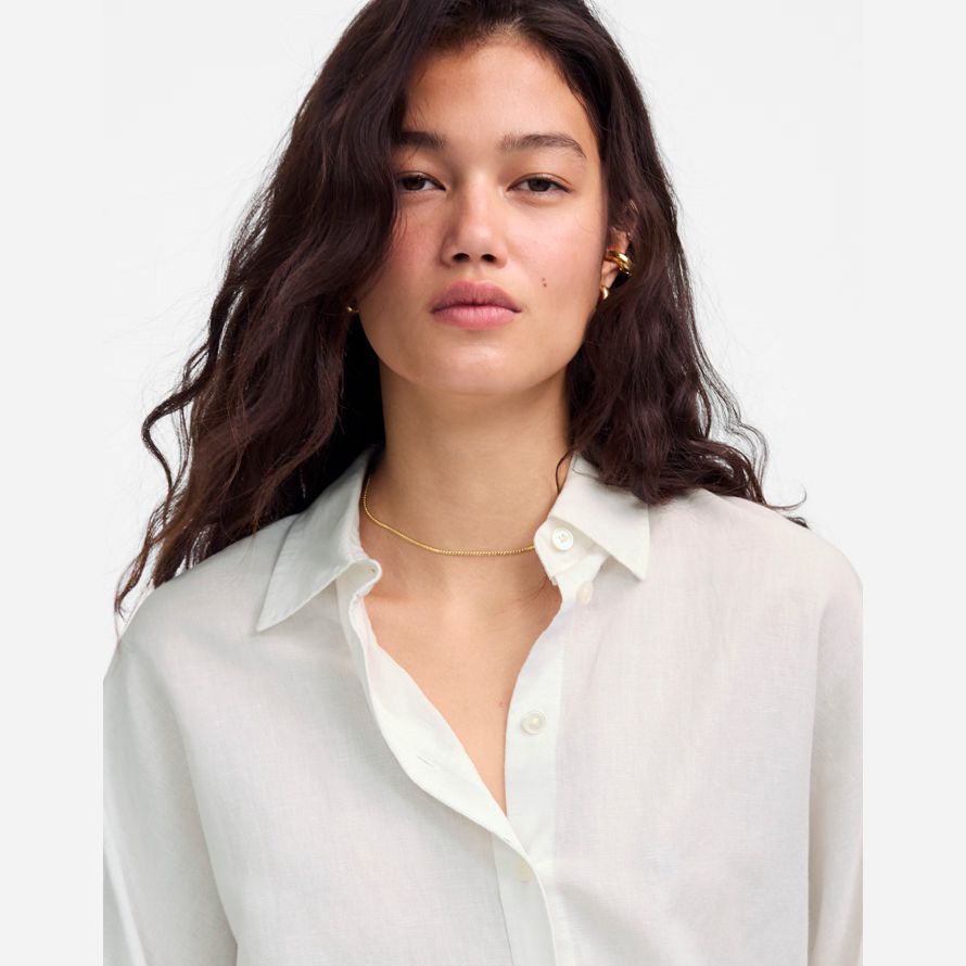 white womens madewell oversized pleated-sleeve button-up shirts