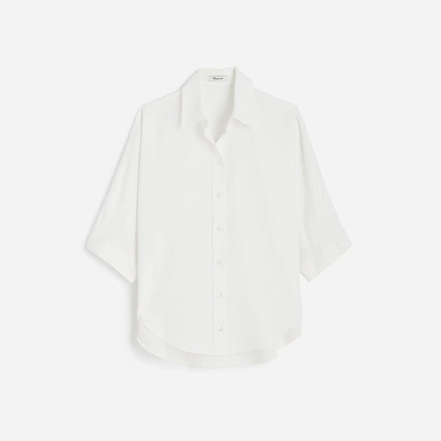 white womens madewell oversized pleated-sleeve button-up shirts