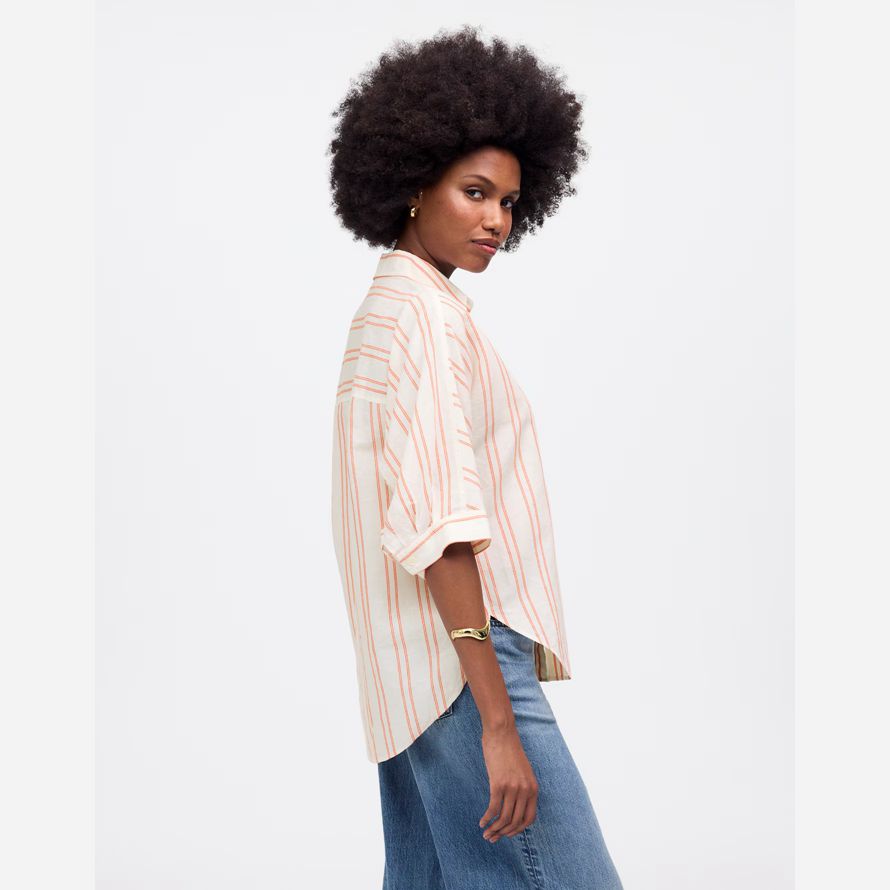 womens madewell oversized pleated-sleeve button-up shirts light beige