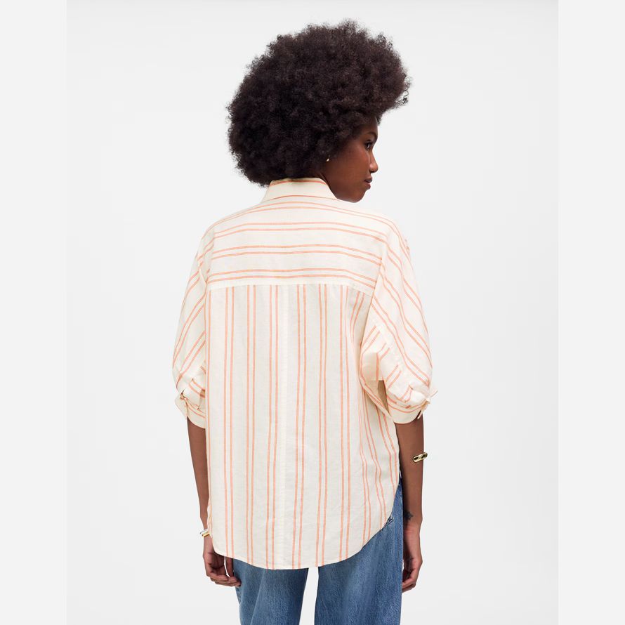 womens madewell oversized pleated-sleeve button-up shirts light beige