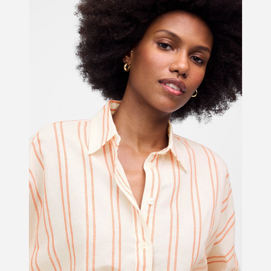 womens madewell oversized pleated-sleeve button-up shirts light beige