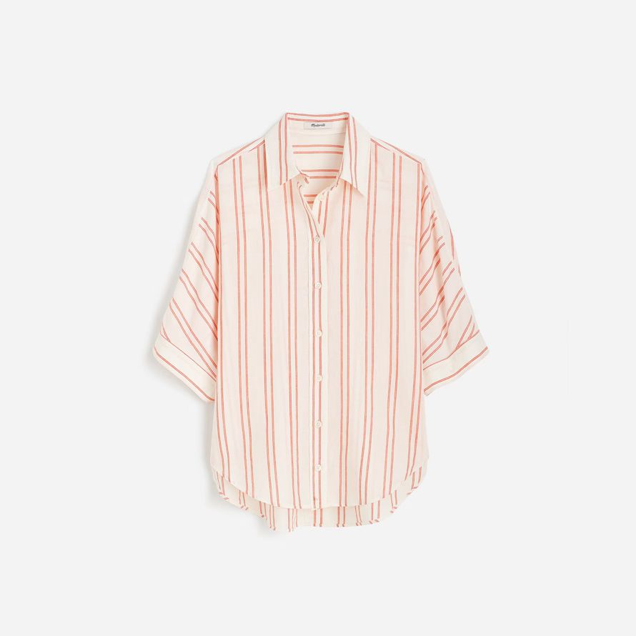 womens madewell oversized pleated-sleeve button-up shirts light beige