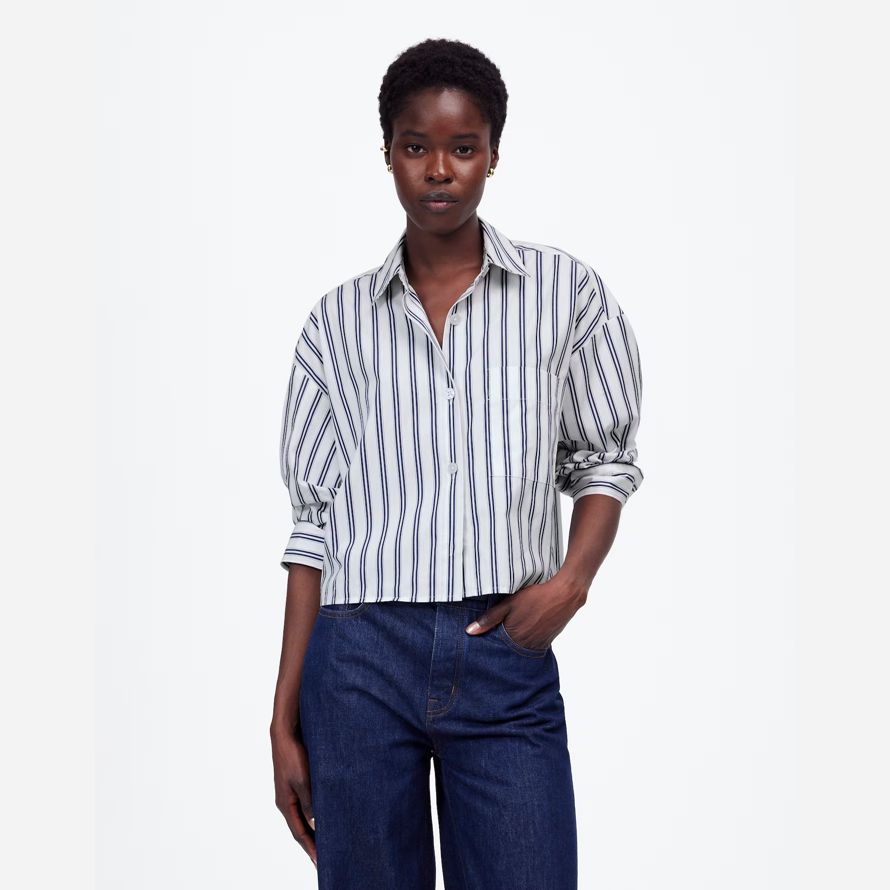 madewell straight-hem womens shirts white blue