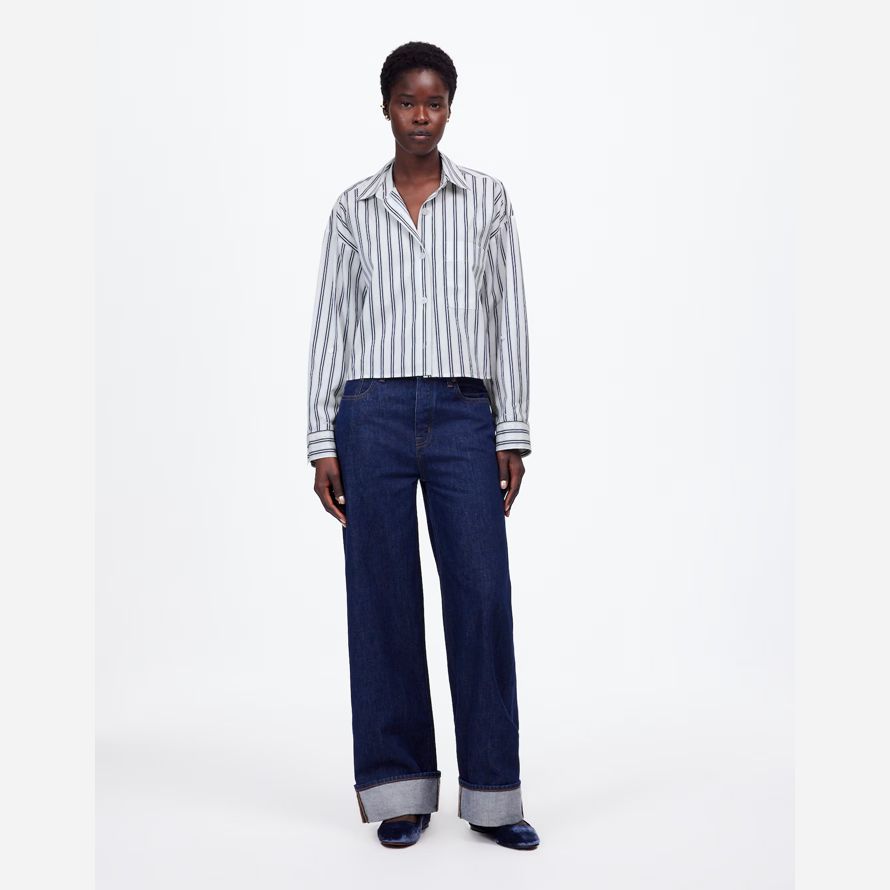madewell straight-hem womens shirts white blue