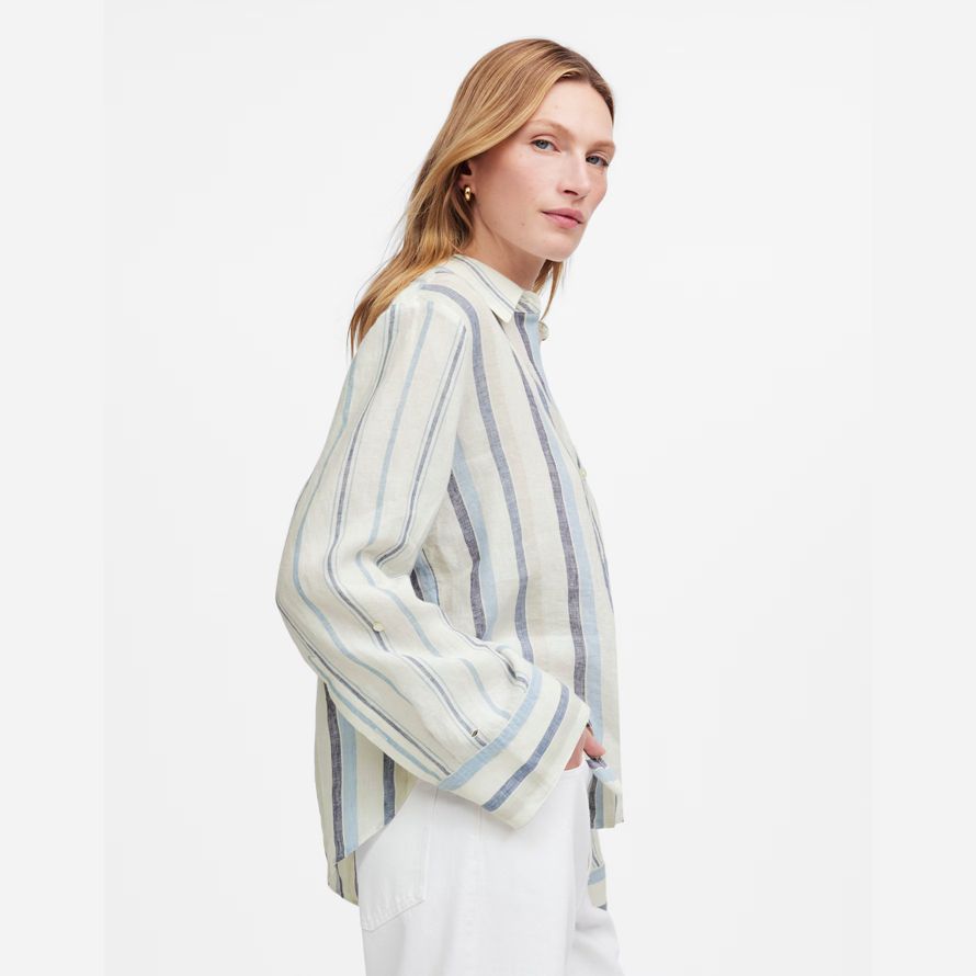 white light blue womens madewell linen easy y-neck button-up shirts