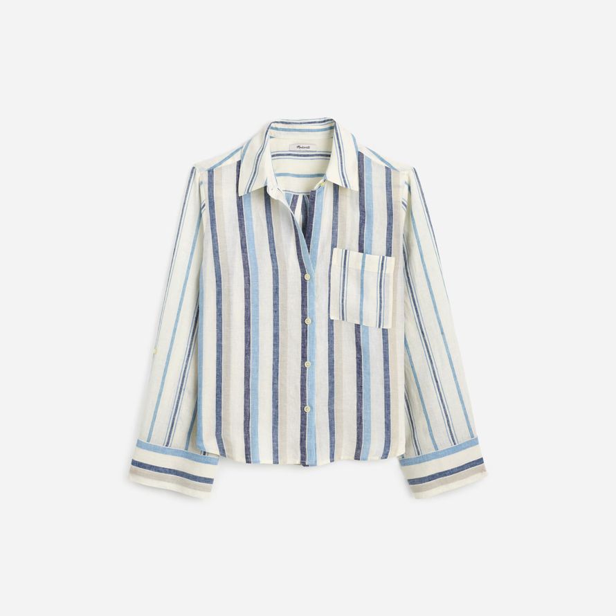 white light blue womens madewell linen easy y-neck button-up shirts