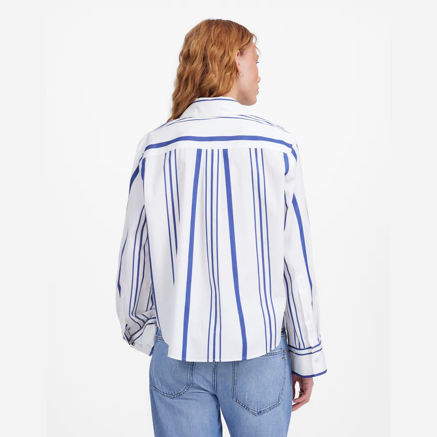 womens madewell poplin easy y-neck button-up shirts white blue
