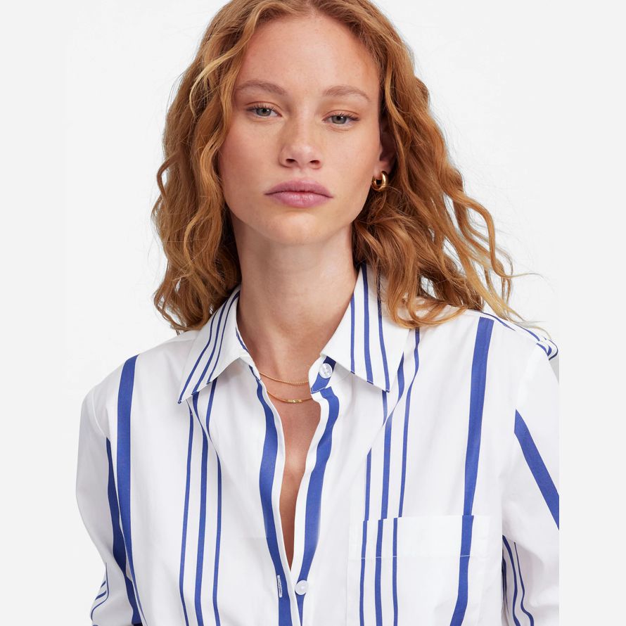 womens madewell poplin easy y-neck button-up shirts white blue