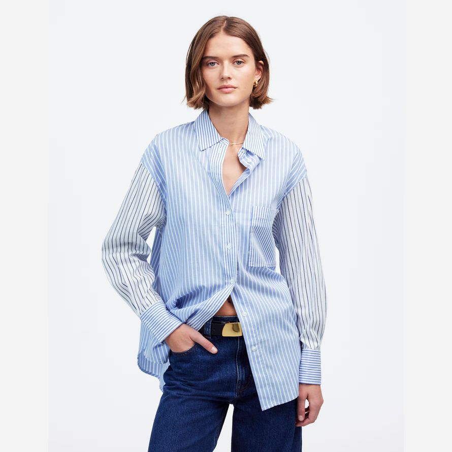 blue white madewell oversized button-up womens shirts