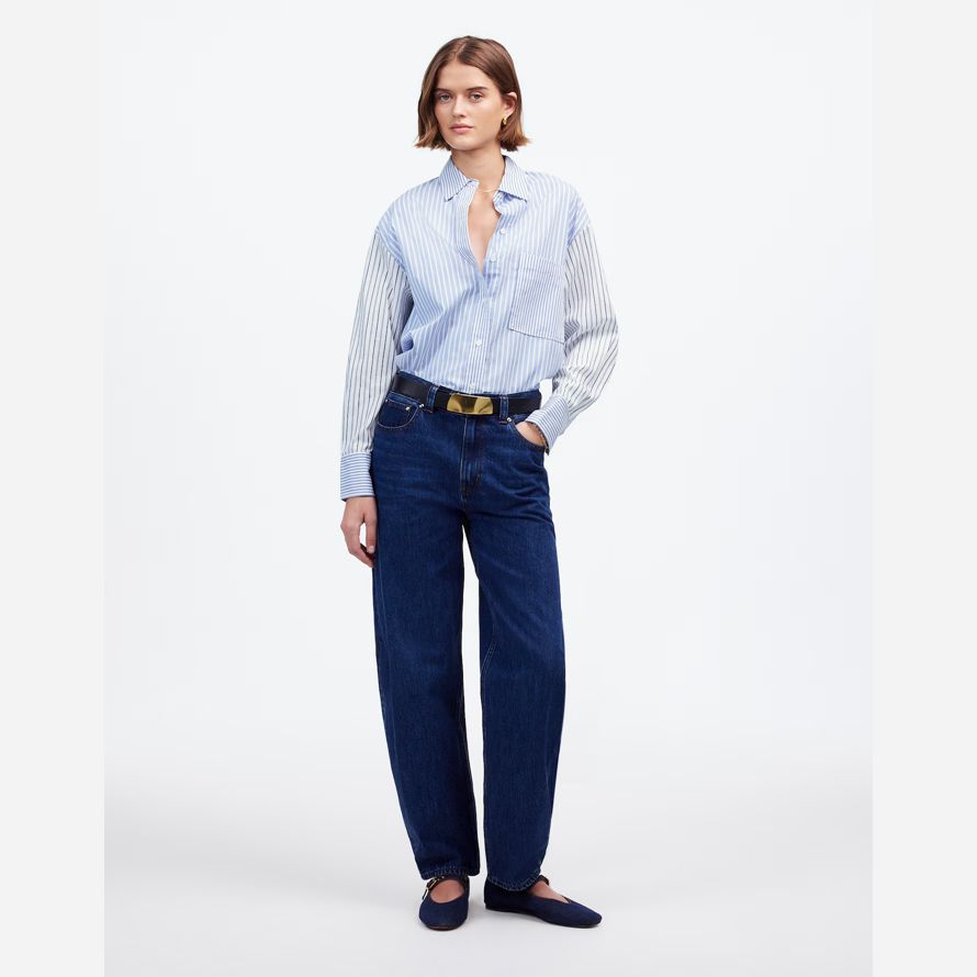 blue white madewell oversized button-up womens shirts
