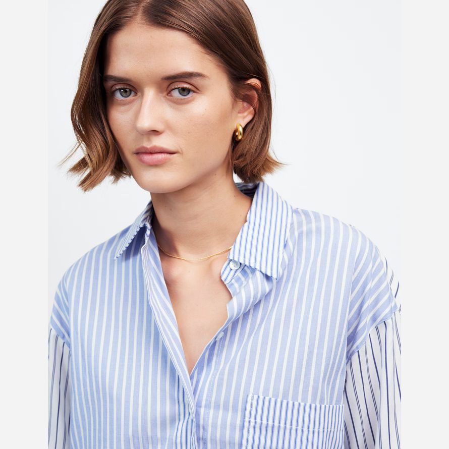 blue white madewell oversized button-up womens shirts