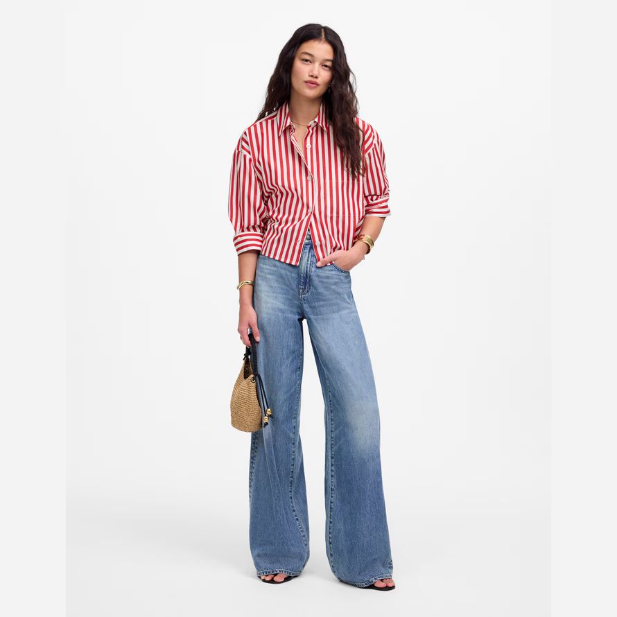 womens madewell straight-hem shirts red white